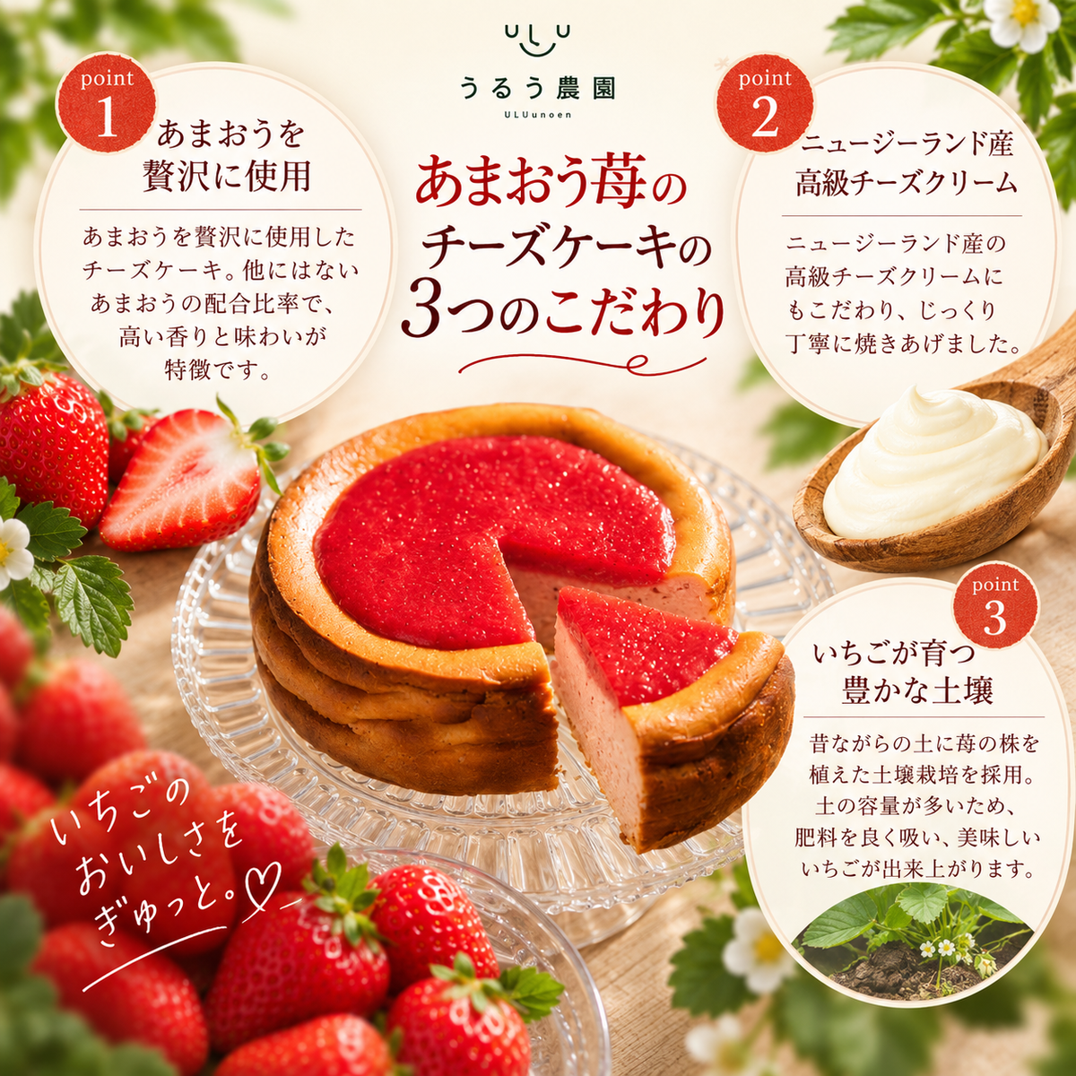 あまおう苺の濃厚チーズケーキ【送料無料】